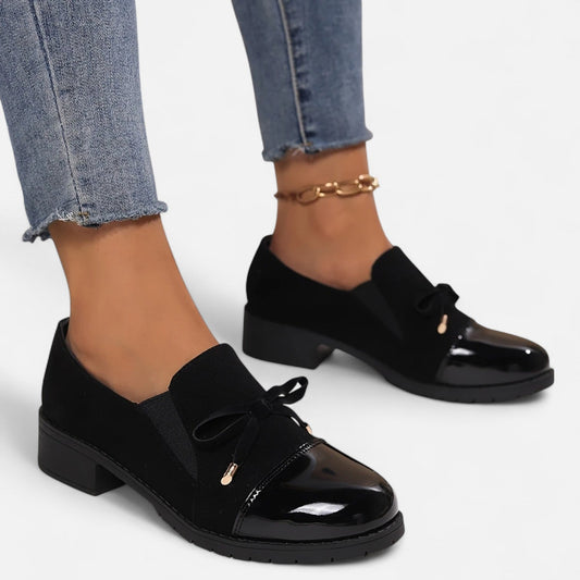 Classic Ladies Vintage Bow Detail Block Heel Loafers - Modish World