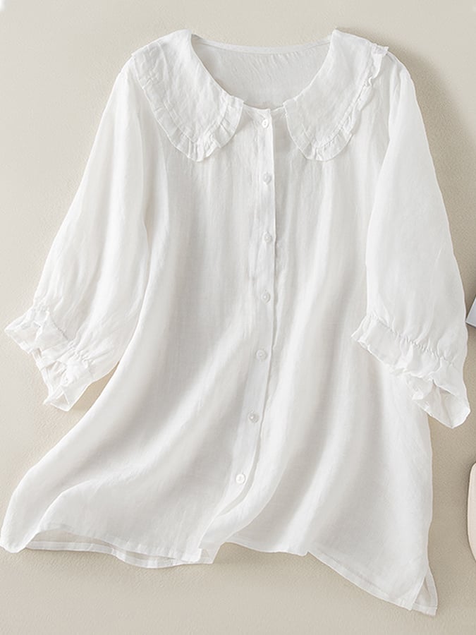 Relaxed Fit Floral Ruffle Neck Women's Blouse - ModishWorld