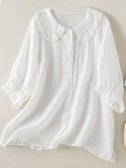 Relaxed Fit Floral Ruffle Neck Women's Blouse - ModishWorld