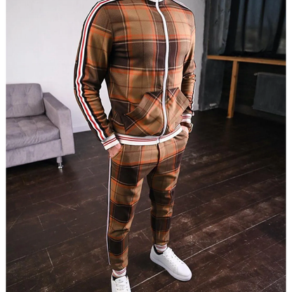 Classic Plaid Mens Tracksuit with Stripe Design