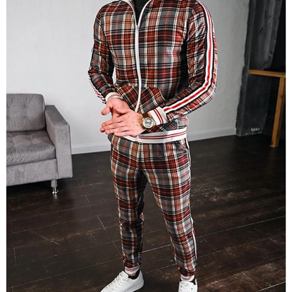 Classic Plaid Mens Tracksuit with Stripe Design