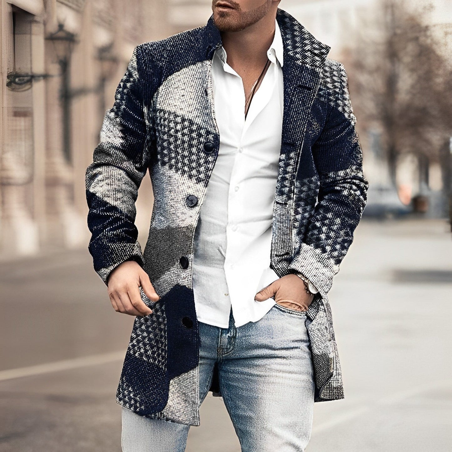 Classic Plaid Trench Coat for Men
