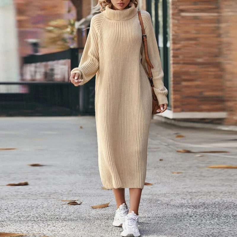 Cozy Crew Neck Midi Sweater Dress - ModishWorld