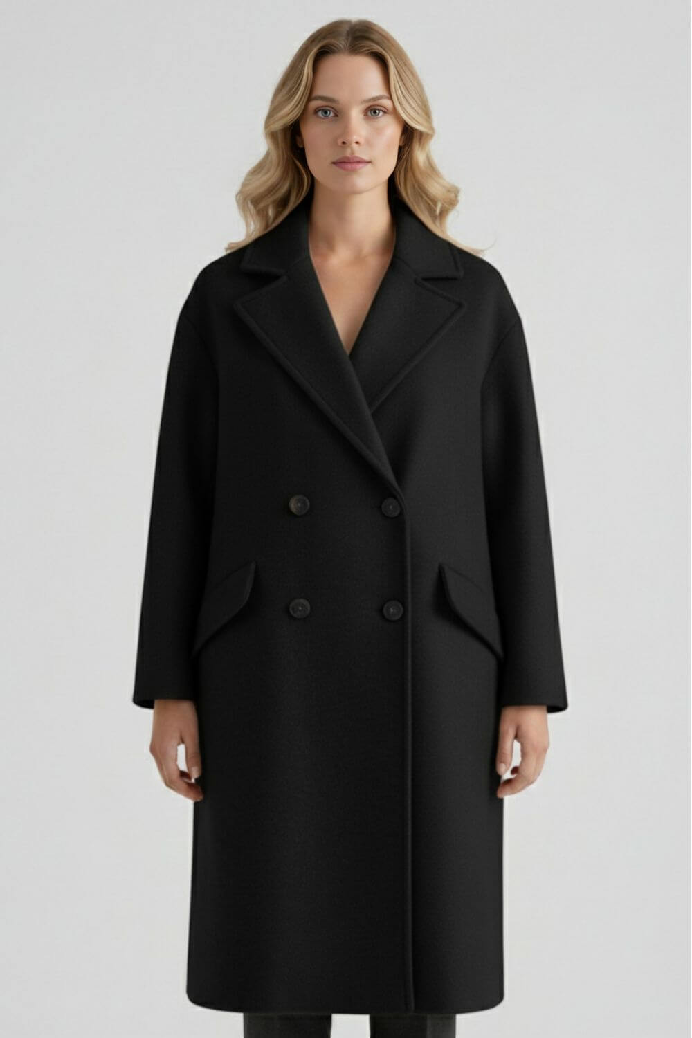 Classic Women's Wool Overcoat with Lapel Collar - Modish World