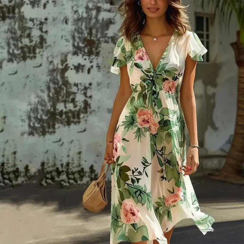 Beautiful Floral Knee Length Dress for Ladies - ModishWorld