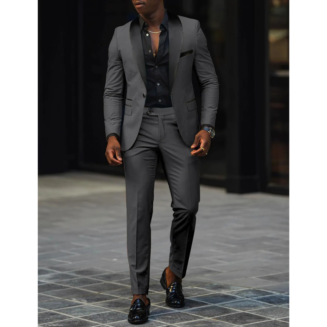 Men's Suit Jacket and Pants Set - Peak Lapel Contrast Trim