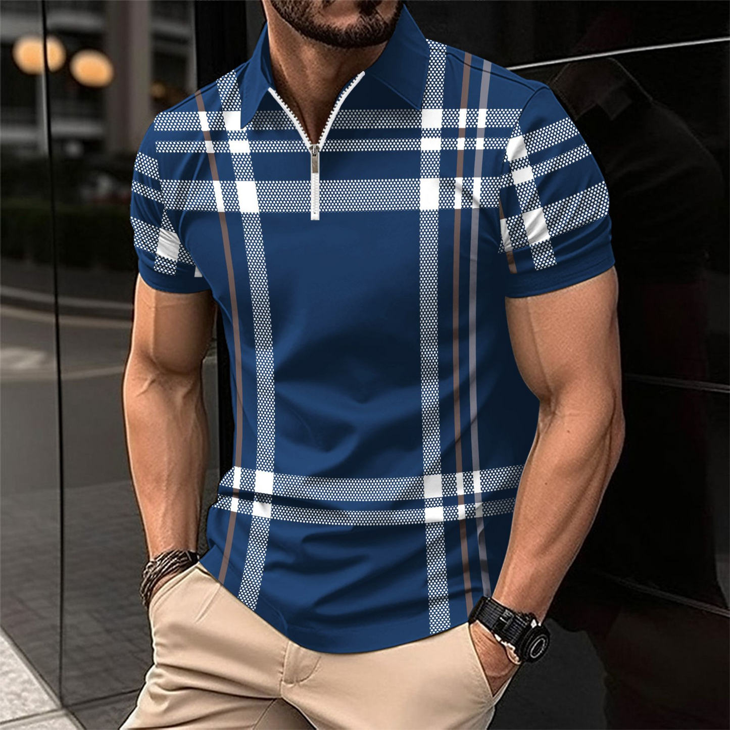 Classic Mens Checked Short Sleeve Polo Shirt