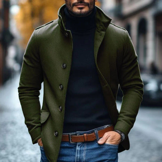 Warm Men's Winter Pea Coat with Wool Blend - ModishWorld