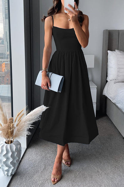 Chic Square Neck Spaghetti Strap Midi Dress