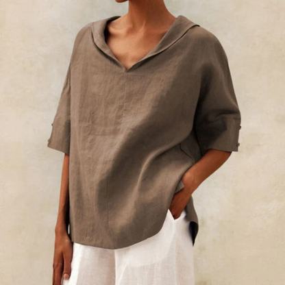 Women's Breathable Summer V-Neck Top - Loose Fit Blouse
