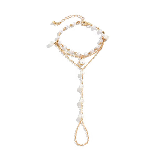 Adjustable Luxury Pearl Hand Chain Bracelet for Women - Gold Bridal Jewelry
 - ModishWorld
