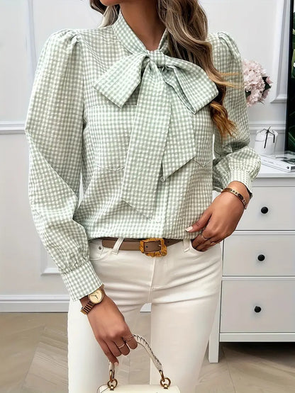 Classic Checked Shirt with Chic Bow Detail for Ladies