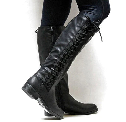 Ladies Tall Lace Up Ankle Boots - Low Heel Zip Side - ModishWorld