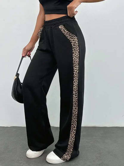 Women's Black Leopard Print Joggers - Chic Side Slit Pants - ModishWorld
