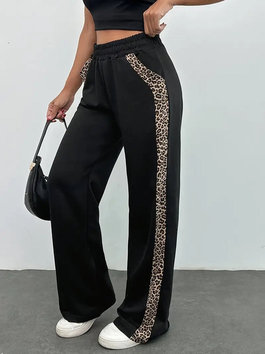 Women's Black Leopard Print Joggers - Chic Side Slit Pants - ModishWorld