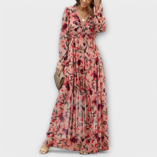 Beautiful Floral Long Evening Dress - ModishWorld