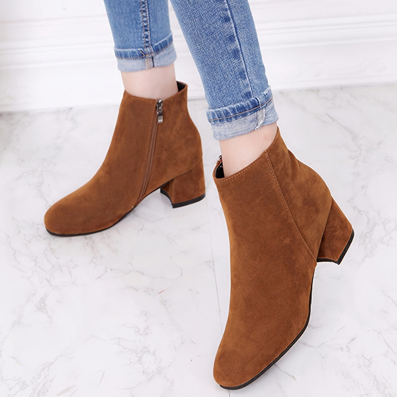 Ladies Low Heel Ankle Boots with Zip Detail - ModishWorld