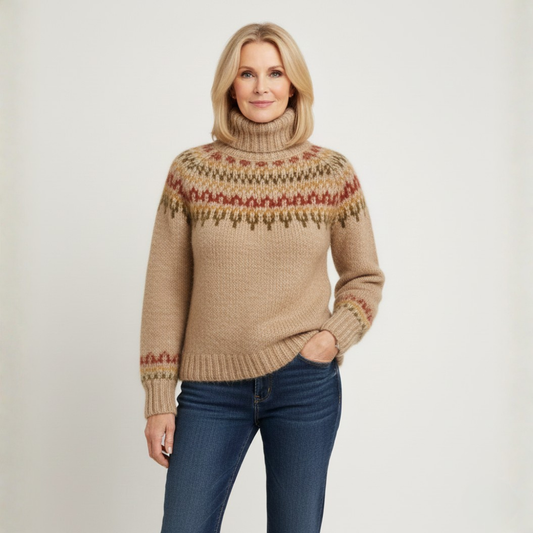 Warm Women's Fair Isle Crew Neck Winter Sweater - Modish World