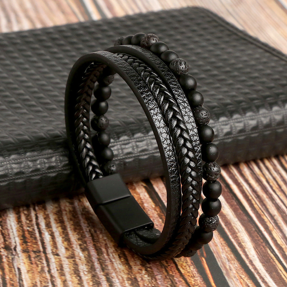 Elegant Leather Mens Bracelet Set - ModishWorld