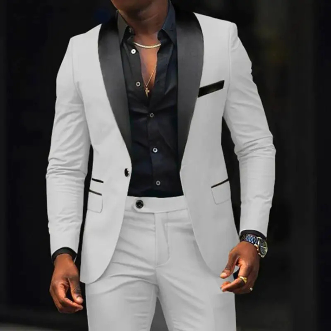 Men's Suit Jacket and Pants Set - Peak Lapel Contrast Trim