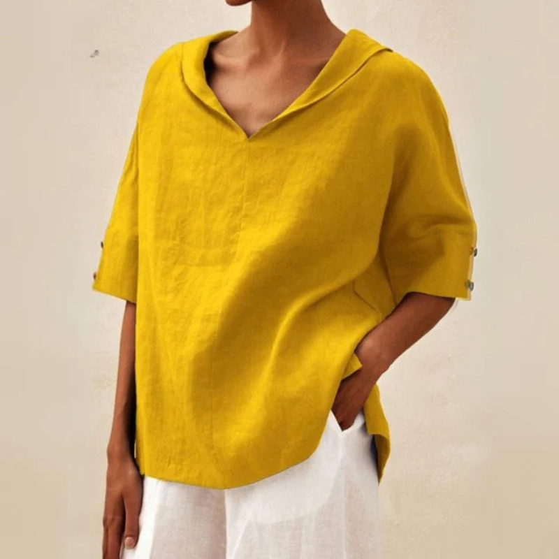 Women's Breathable Summer V-Neck Top - Loose Fit Blouse