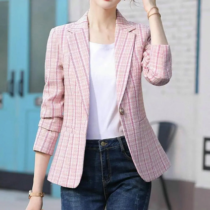 Timeless Plaid One-Button Jacket for Ladies