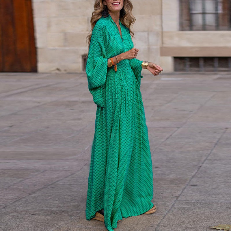 Classic Women's V Neck Long Sleeve Dress