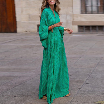 Classic Women's V Neck Long Sleeve Dress