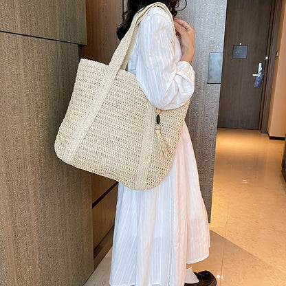 Large Straw Beach Shopping Bag - Classic Summer Design