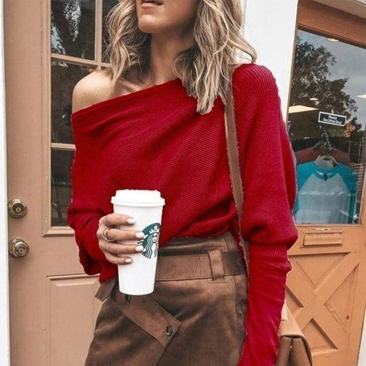 Women's Chic Cold Shoulder Knit Sweater - ModishWorld