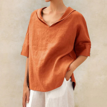 Women's Breathable Summer V-Neck Top - Loose Fit Blouse