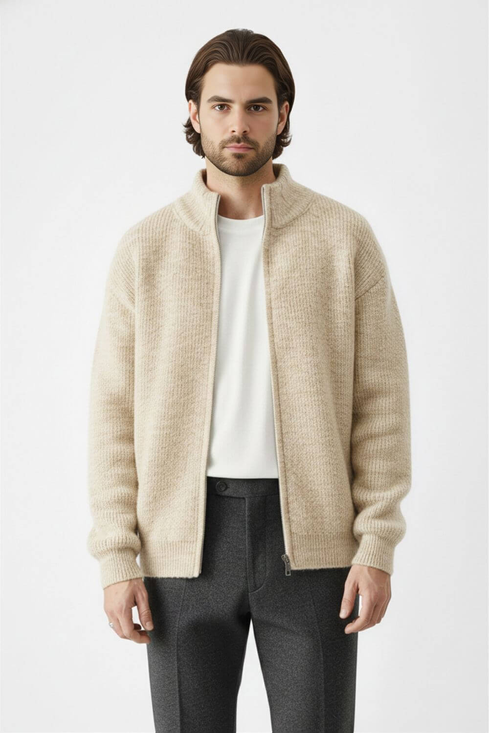 Stylish Men's Wool Blend Zip Sweater