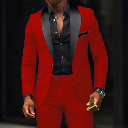 Men's Suit Jacket and Pants Set - Peak Lapel Contrast Trim