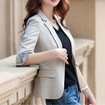 Ladies' Fit Blazer with 3/4 Sleeve and Patterned Lining