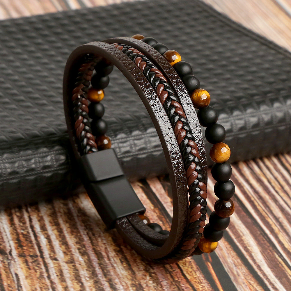 Men's Beaded Leather Wrap Bracelet - ModishWorld