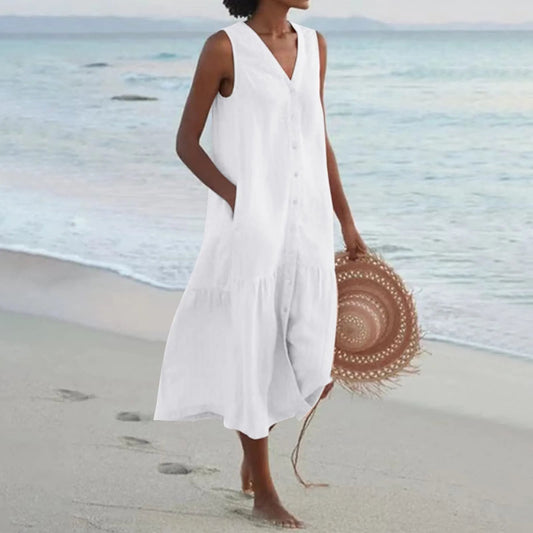 Casual Women's Midi Button Front Summer Dress - Modish World