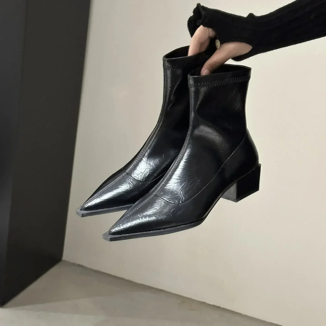 Ladies Low Heel Ankle Boots - Pointed Toe Style