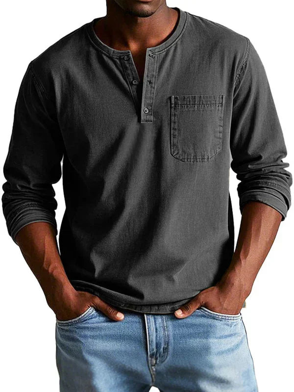 Classic Casual Long Sleeve Henley Shirt