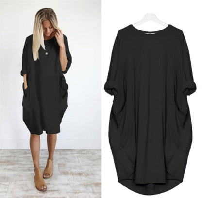 Casual Women's Midi Sundress with Round Neckline