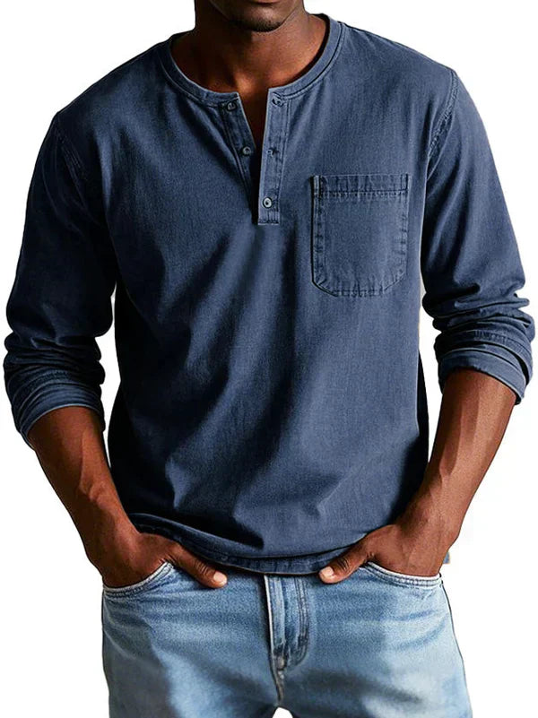 Classic Casual Long Sleeve Henley Shirt - ModishWorld