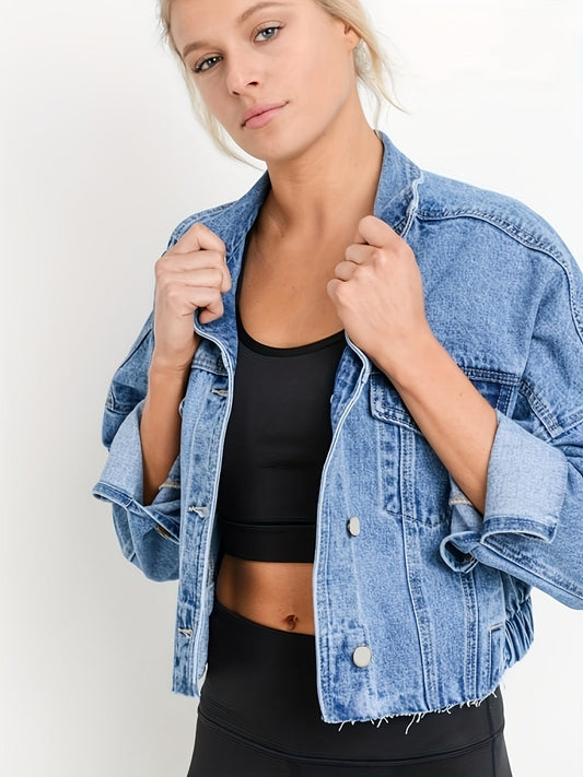 Classic Navy Jean Jacket with Collar - ModishWorld