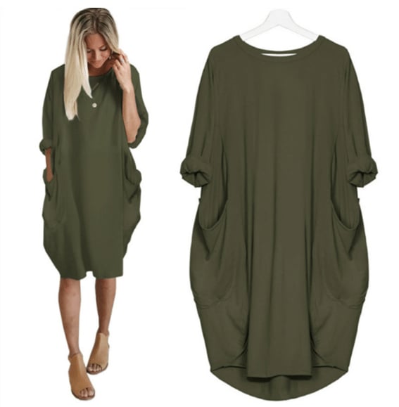 Casual Women's Midi Sundress with Round Neckline