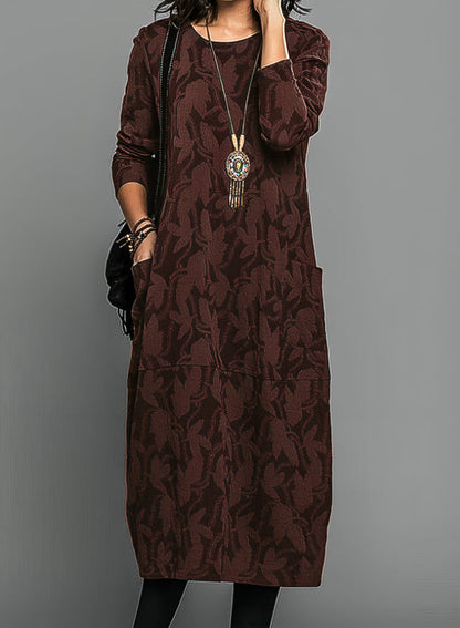 Elegant Women's Flowy Maxi Dress with Long Sleeves