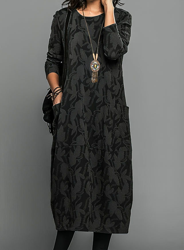 Elegant Women's Flowy Maxi Dress with Long Sleeves