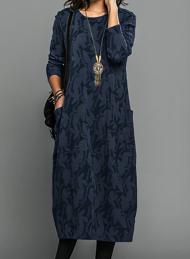 Elegant Women's Flowy Maxi Dress with Long Sleeves