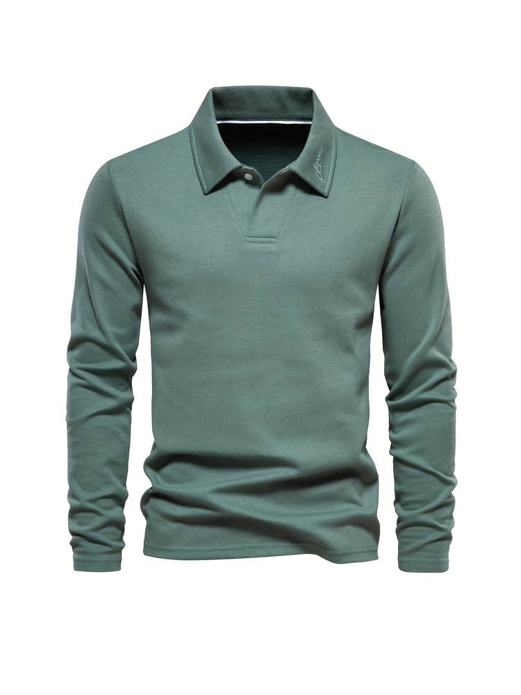 Relaxed Fit Casual Long Sleeve Polo Shirt for Men