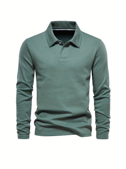 Relaxed Fit Casual Long Sleeve Polo Shirt for Men