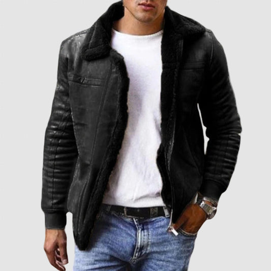 Warm Fleece Lined Men's Leather Coat - ModishWorld