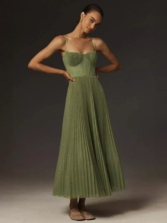 Chic Womens Tulle Midi Dress with Ruffled Waist - ModishWorld