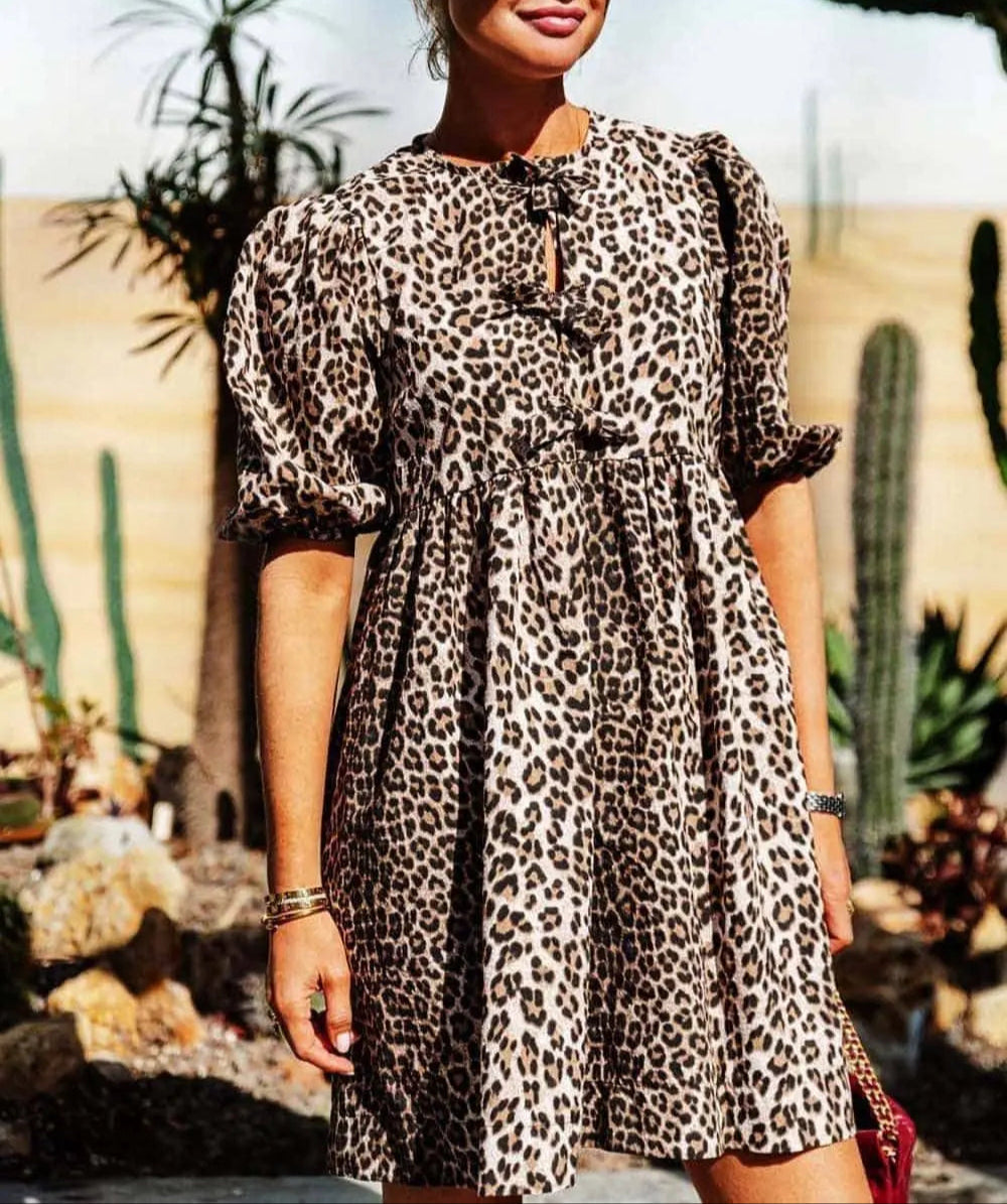 Comfy Leopard Print Fit and Flare Dress - ModishWorld